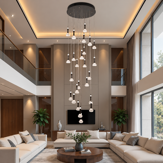 Závesný LED luster s diaľkovým ovládaním GONDAR, 120W, Priemer 60cm, 25 prvkov, Studené/Teplé/Neutrálne svetlo, Stmievateľné, Chróm lesklý