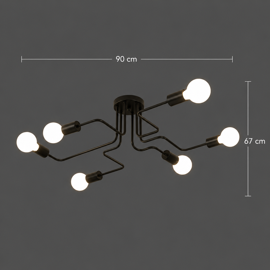 Modernistický luster Hexa 6, 6x E27, čierny, moderný dizajn