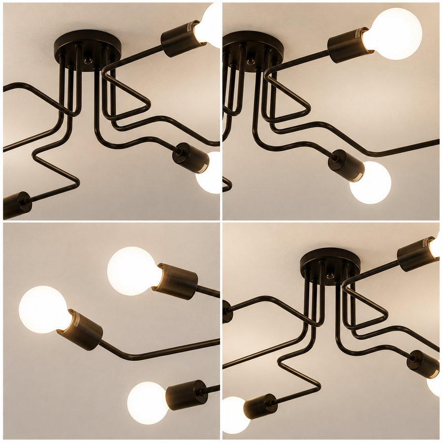 Modernistický luster Hexa 6, 6x E27, čierny, moderný dizajn