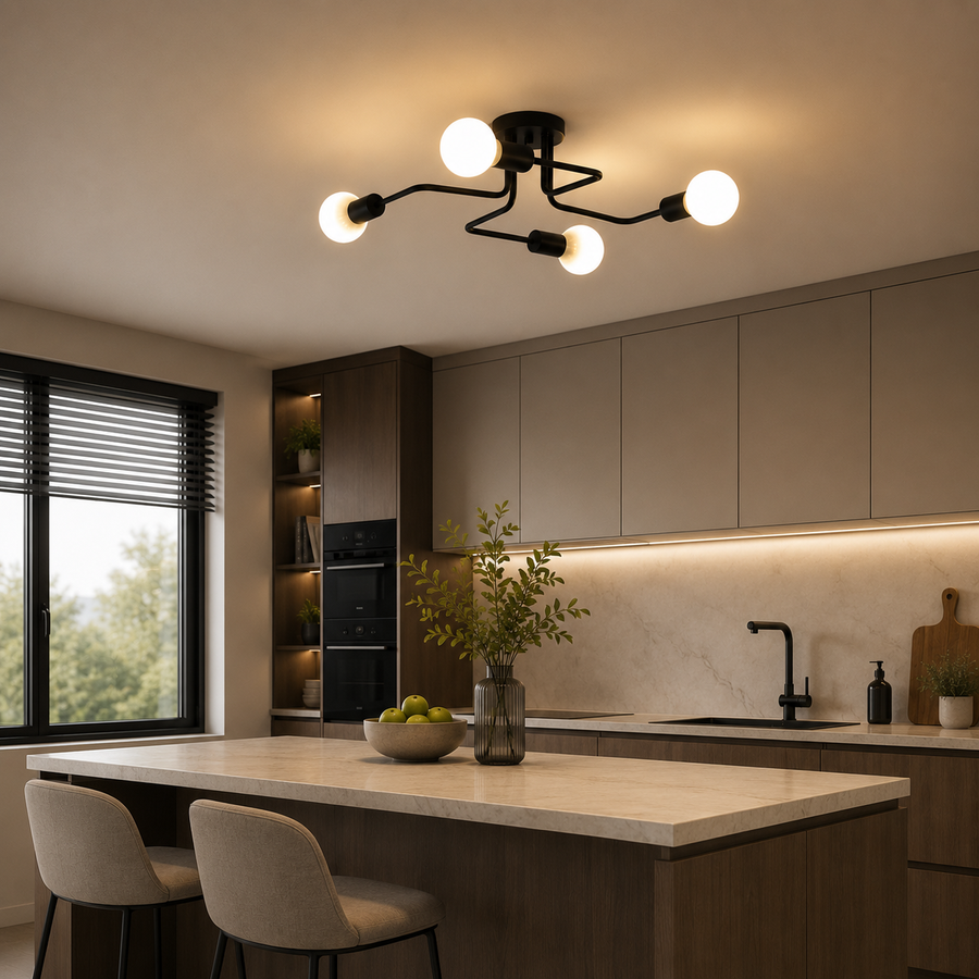Modernistická luster Quadra 4, 4x E27, čierny, moderný dizajn
