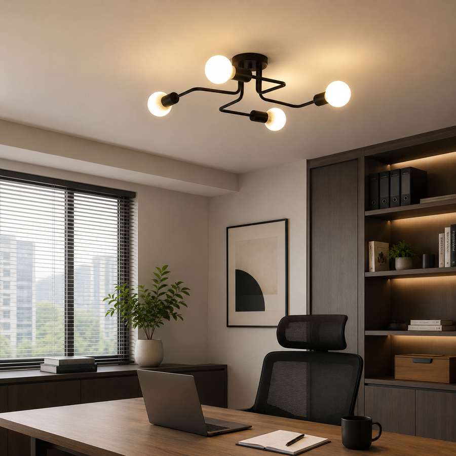 Modernistická luster Quadra 4, 4x E27, čierny, moderný dizajn
