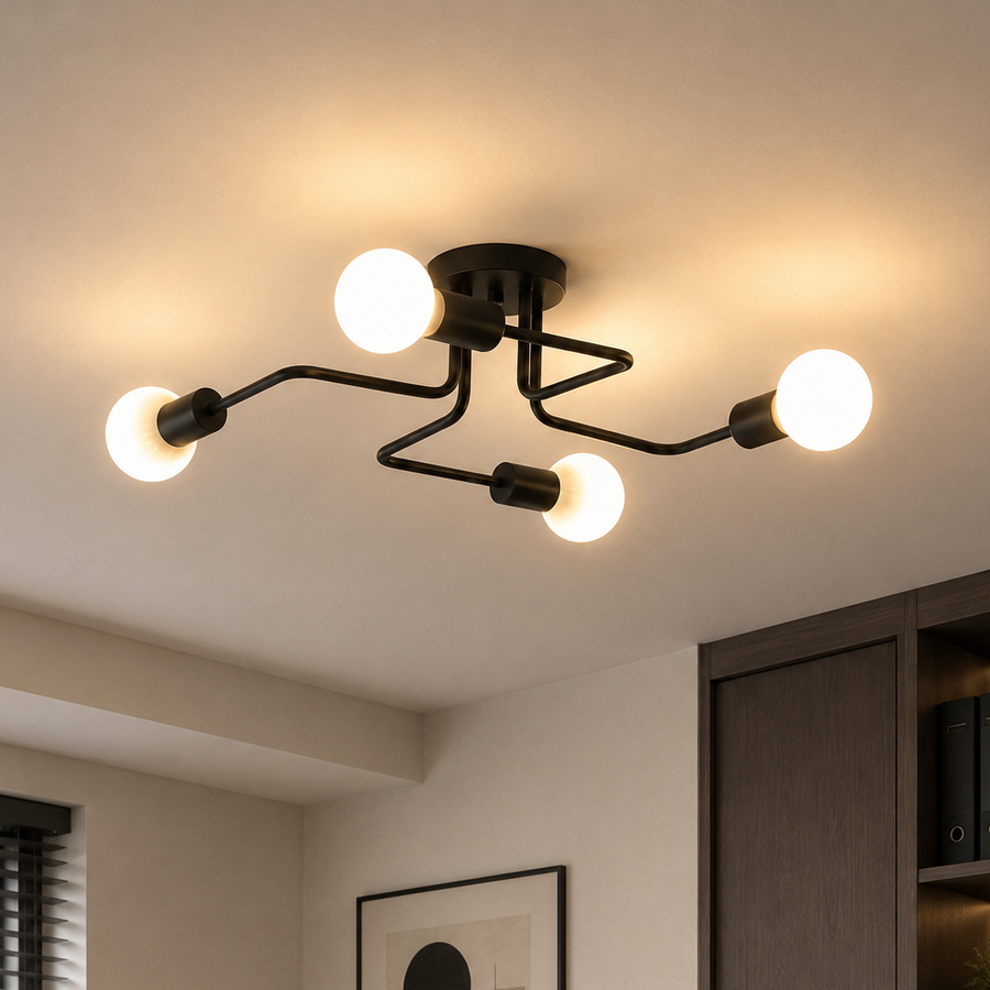 Modernistická luster Quadra 4, 4x E27, čierny, moderný dizajn