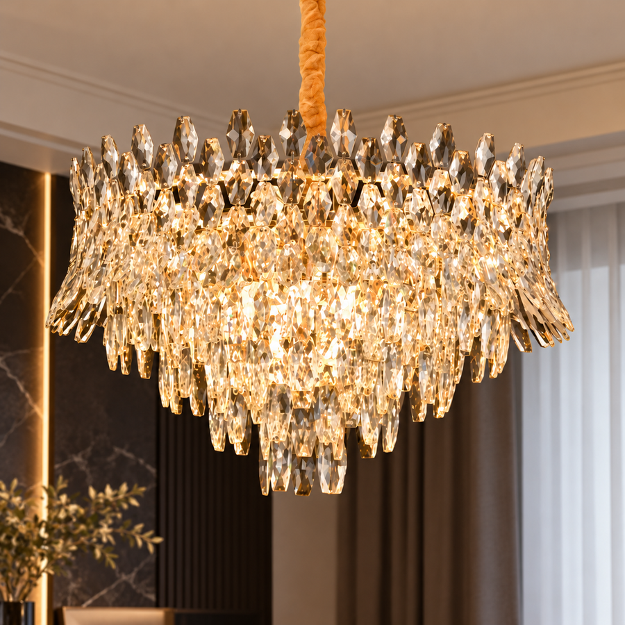Krištáľový luster MONARCH Magno 12xE14, Priemer 60cm, Výška 40cm, Lesklý zlatý, Nastaviteľná výška, Elegantný dizajn
