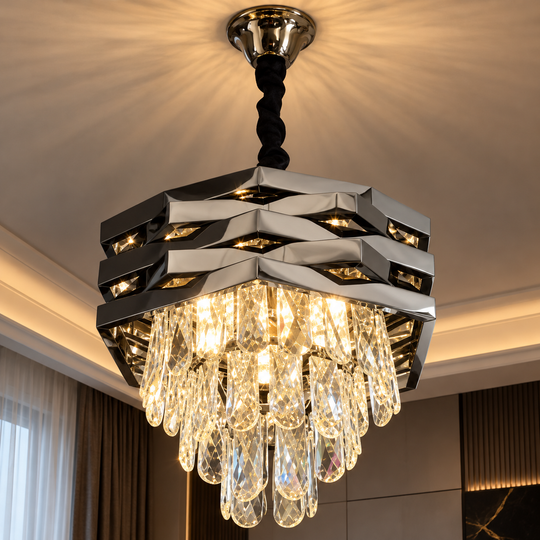 HEXA krištáľový luster Ø30cm 3xE14 čierny výškovo nastaviteľný