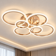 LED luster s diaľkovým ovládaním BETTY 81W, 6 kruhov, studené/teplé/neutrálne svetlo, stmievateľné, lesklé zlato