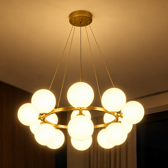 Komorový luster LOFT, 15x G9, biele zlato, kov, nastaviteľná výška, moderný