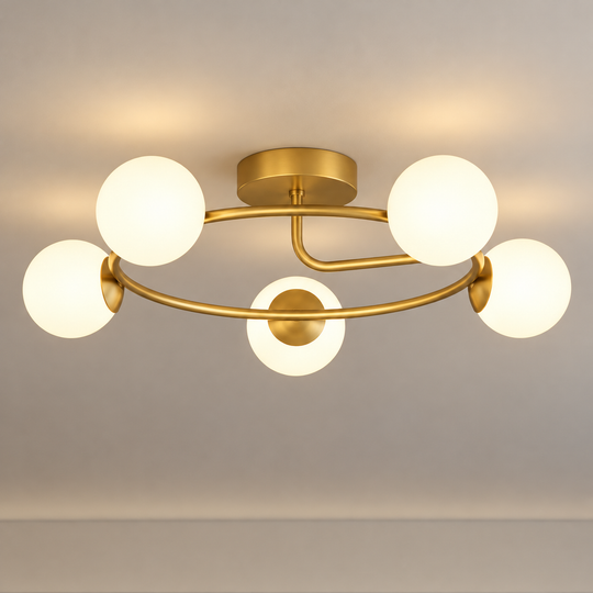 LED a krištáľový luster ORBIT, 72cm, 5xE27, Globes, Gold