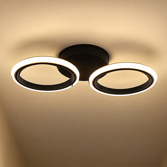 VEĽKÝ LED luster 28W, 2 kruhy, studené/teplé/neutrálne svetlo, čierny
