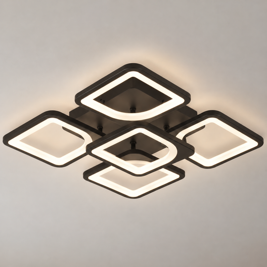 LED luster s diaľkovým ovládaním ZOE 65W, 5 štvorcov, studené/teplé/neutrálne svetlo, stmievateľné, čierny