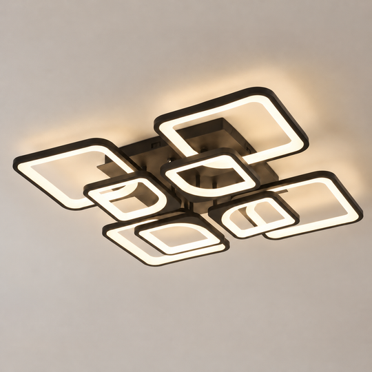 LED luster s diaľkovým ovládaním ZOE, 8 štvorcových, 138W, studené/teplé/neutrálne svetlo, stmievateľné, čierny