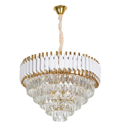Crystal Luster Versailles eleganza 7x E14, priemer 49 cm, lesklé a biele zlato, nastaviteľná výška