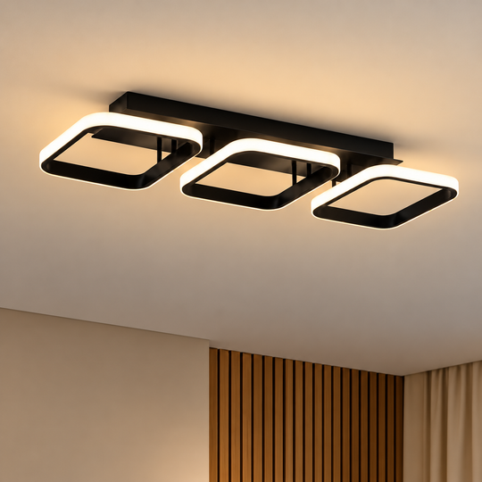LED luster VERTEX 34W, 3 štvorcové, lineárny, studené/teplé/neutrálne svetlo, čierny