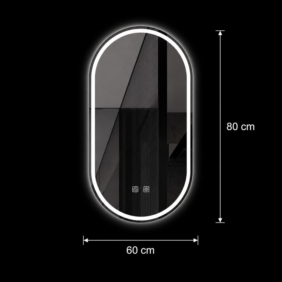 Oválne LED zrkadlo, 60x80cm, Velara Touch, Demister System, Stmievateľné