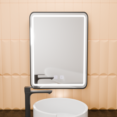 Obdĺžnikové LED zrkadlo, 50x70cm, EDGE Touch, Demister System, čierny rám