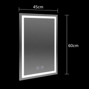 Obdĺžnikové LED zrkadlo, 45x60cm, RADIANTE Touch, Demister System, Stmievateľné