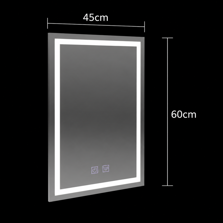 Obdĺžnikové LED zrkadlo, 45x60cm, RADIANTE Touch, Demister System, Stmievateľné