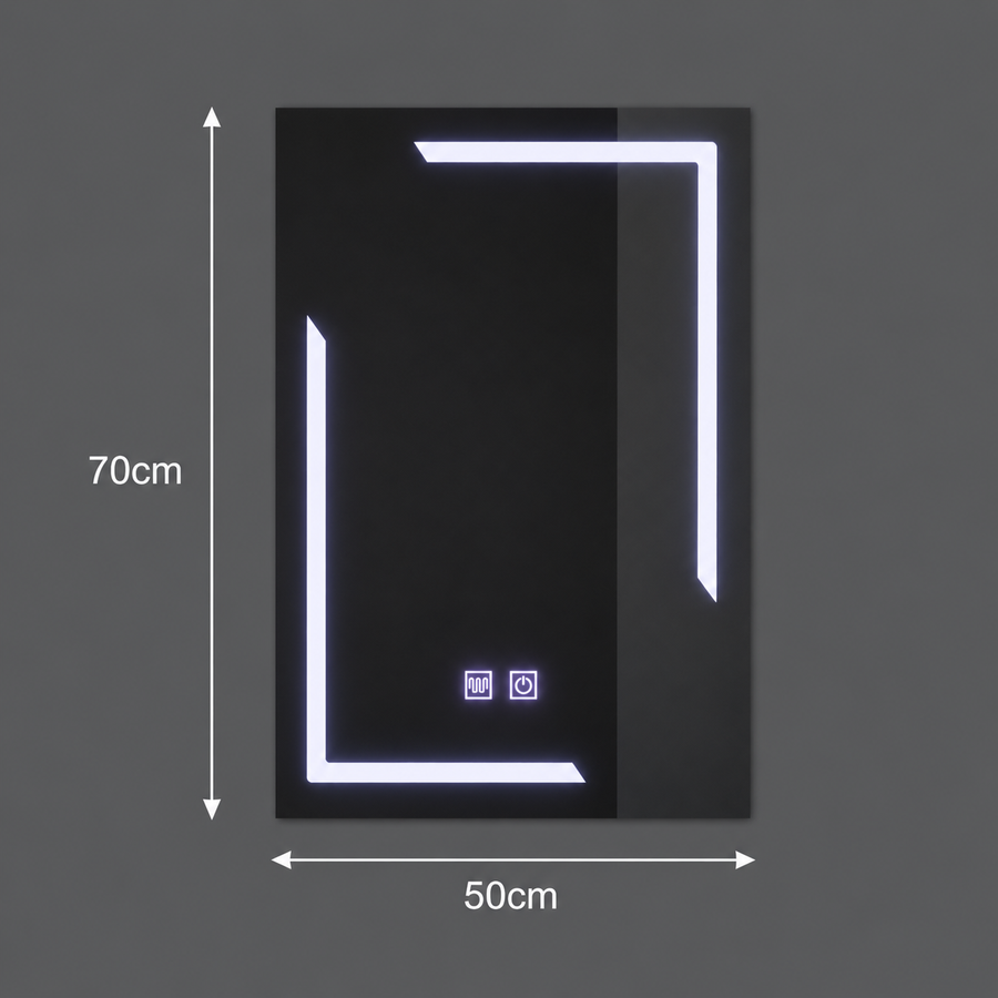 Obdĺžnikové LED zrkadlo, 50x70cm, ECLISSA Touch, Demister System, stmievateľné