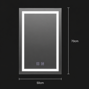 Obdĺžnikové LED zrkadlo, 50x70cm, RADIANTE Touch, Demister System, Stmievateľné