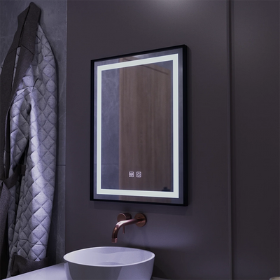 Obdĺžnikové LED zrkadlo, 60x80cm, EDGE Touch, Demister System, čierny rám