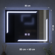 Obdĺžnikové LED zrkadlo, 80x60cm, ECLISSA Touch, Demister System, Stmievateľné