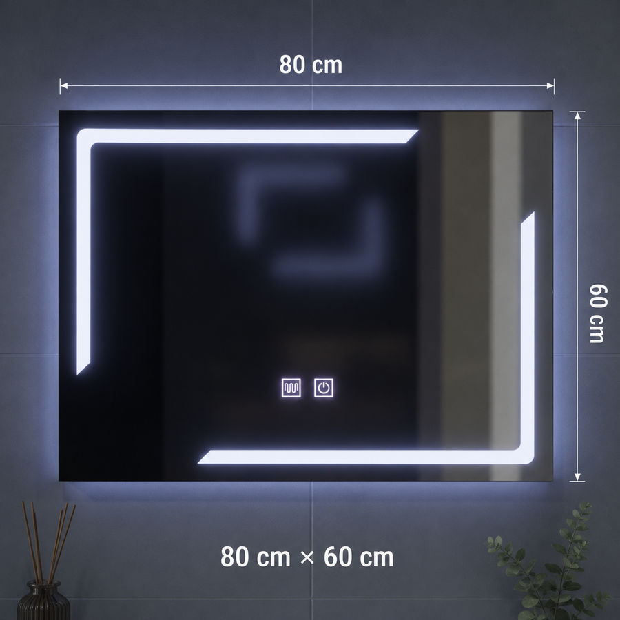 Obdĺžnikové LED zrkadlo, 80x60cm, ECLISSA Touch, Demister System, Stmievateľné
