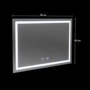 Obdĺžnikové LED zrkadlo, 80x60cm, RADIANTE Touch, Demister System, Stmievateľné