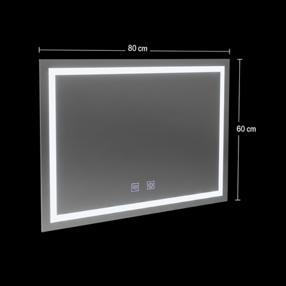 Obdĺžnikové LED zrkadlo, 80x60cm, RADIANTE Touch, Demister System, Stmievateľné