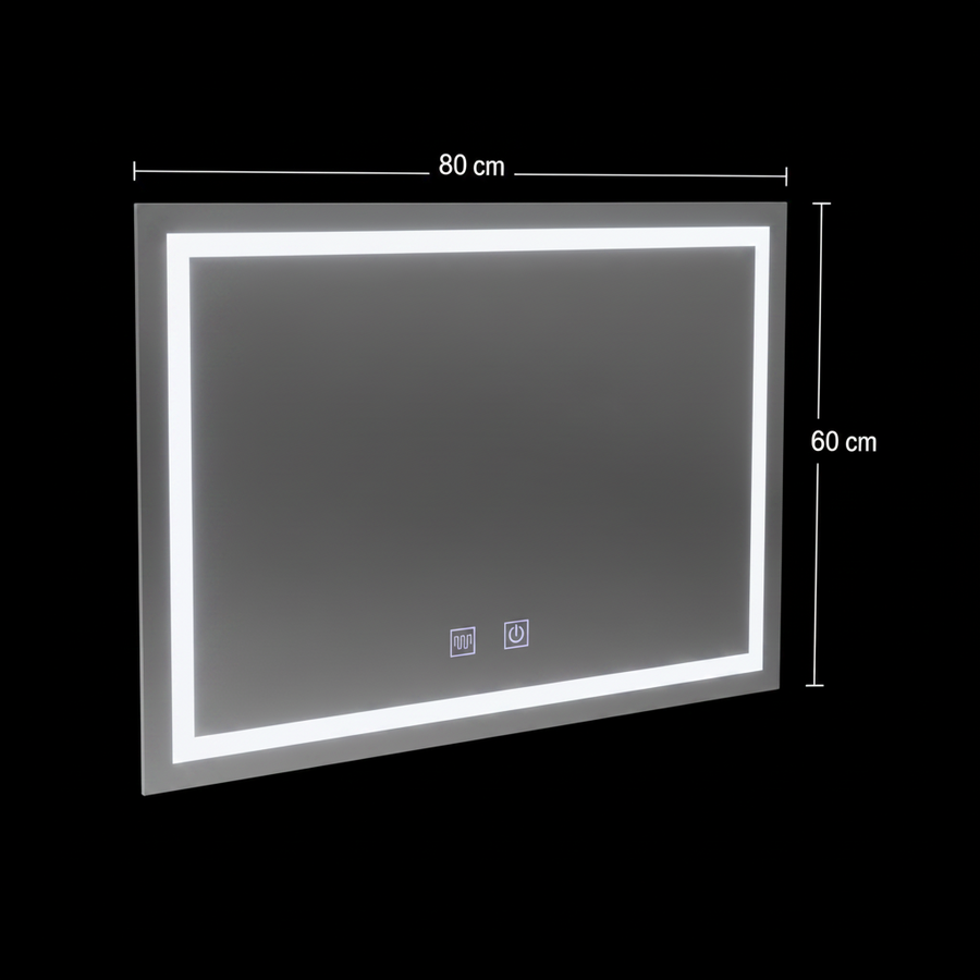 Obdĺžnikové LED zrkadlo, 80x60cm, RADIANTE Touch, Demister System, Stmievateľné
