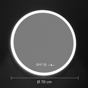 GIULIA Okrúhle LED zrkadlo, 70 cm, MotionGlow senzor, Demister System, Hodiny & Teplomer, Stmievateľné, Marcello Funghi
