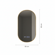 Konrad LED Touch Mirror Demist System, hodiny a teplota 50x80 cm brúsený zlatý rám, teplé neutrálne studené svetlo 3000K/4000K/6000K