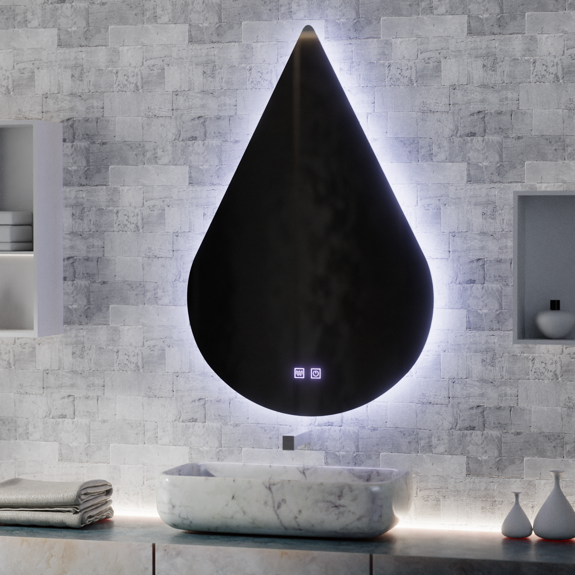 Oglinda LED Touch River Sistem Dezaburire 80X120cm, Forma de Picatura. Oglinzi Korman E Default Title Alessandro Design