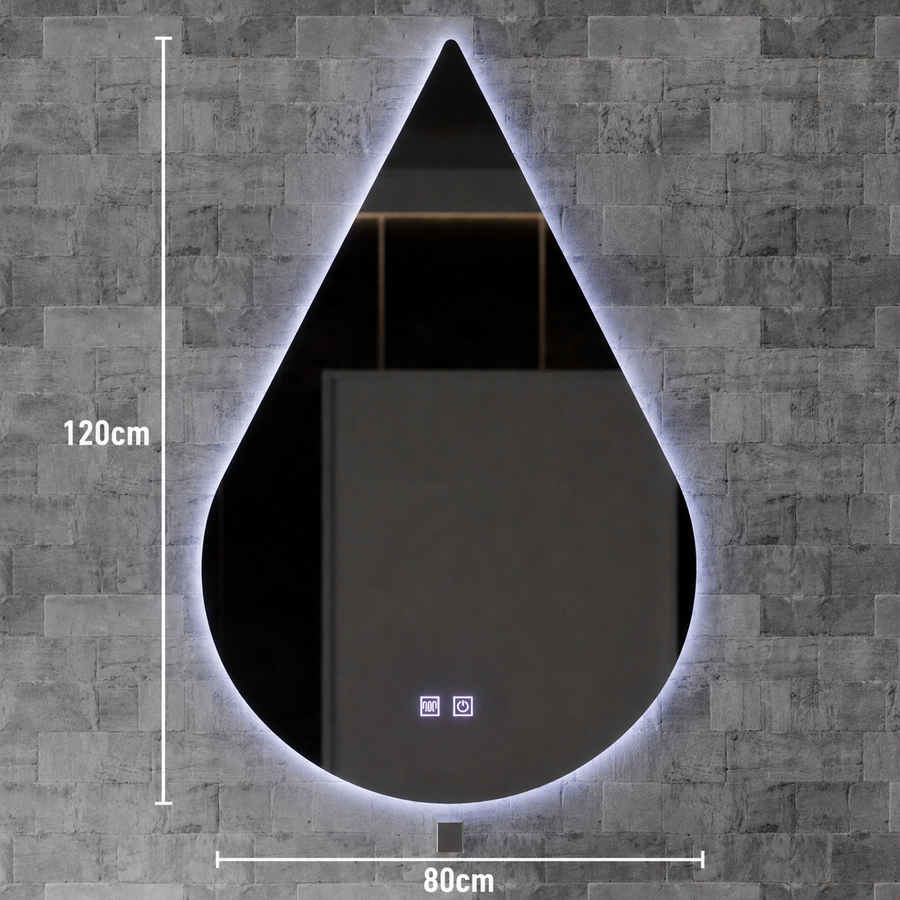 Zrkadlo LED Touch River Demist System 80X120cm, tvar kvapky.