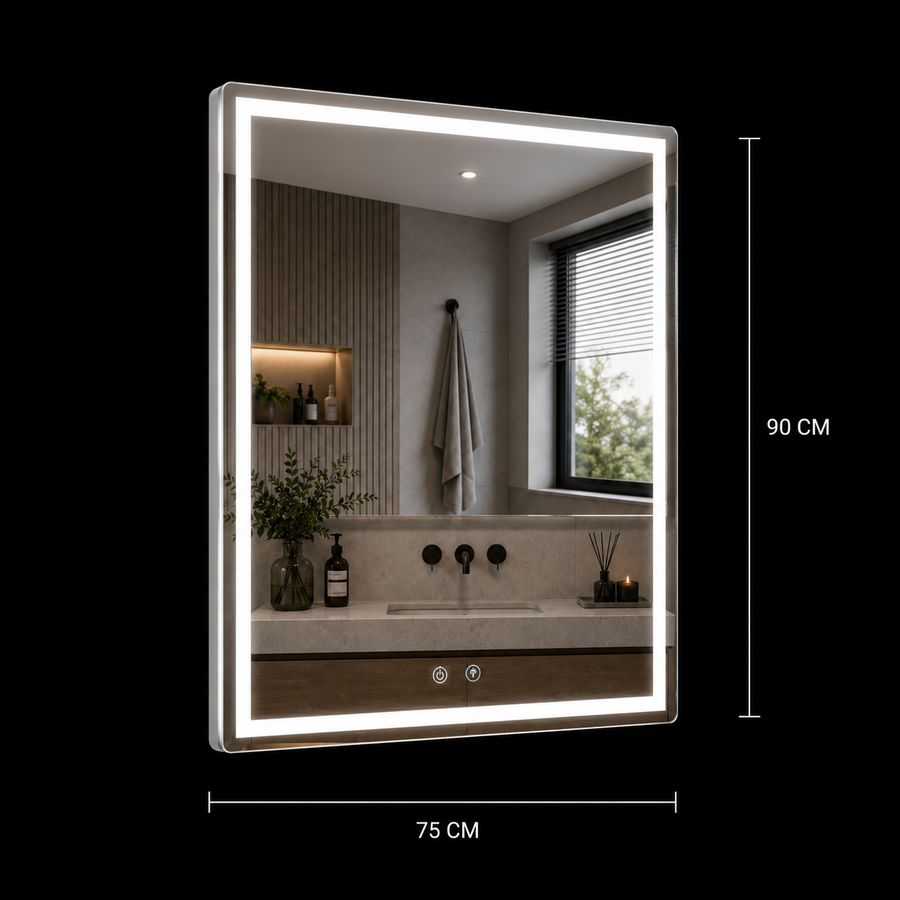 Giga LED zrkadlo, 80x60cm, Silver, Touch, 6000K light
