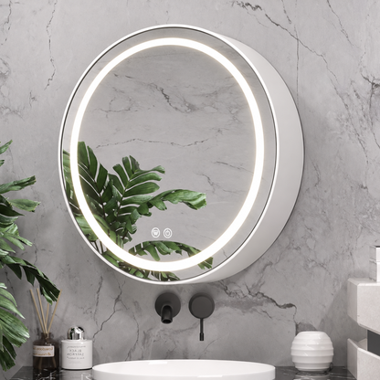 LED zrkadlo so skrinkou, okrúhle, 10W, 50x50cm, odhmlievanie, čierny rám, úložný priestor