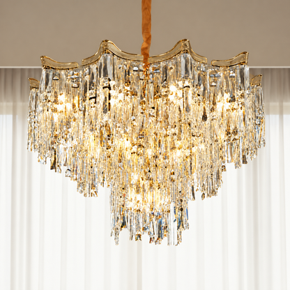 Krištáľový luster VETRA Magno 10xE14, H60 cm, zlatý, nastaviteľná výška, kov a krištáľ