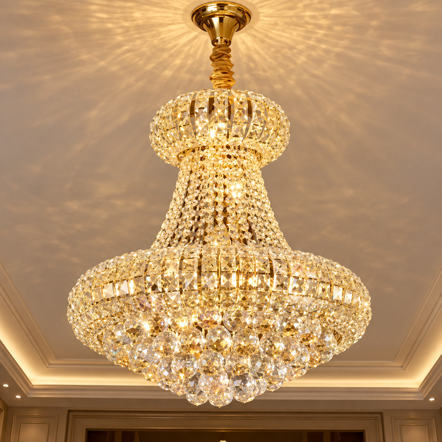 Krištáľový luster CASTRUM Magno 11xE14, H60 cm, zlatý, nastaviteľná výška, kov a krištáľ