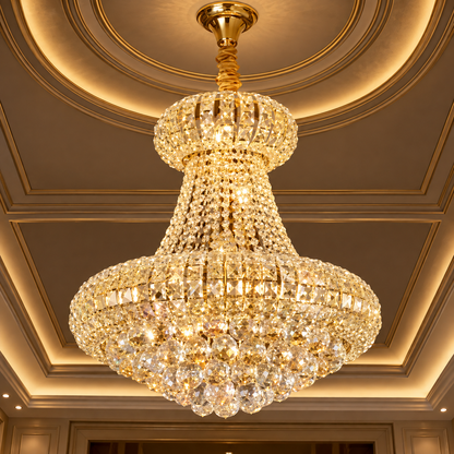 Krištáľový luster CASTRUM Eleganza 9xE14, H50 cm, zlatý, nastaviteľná výška, kov a krištáľ