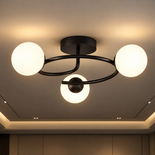 LED a krištáľový luster ORBIT, 66cm, 3xE27, Glóbusy, čierny