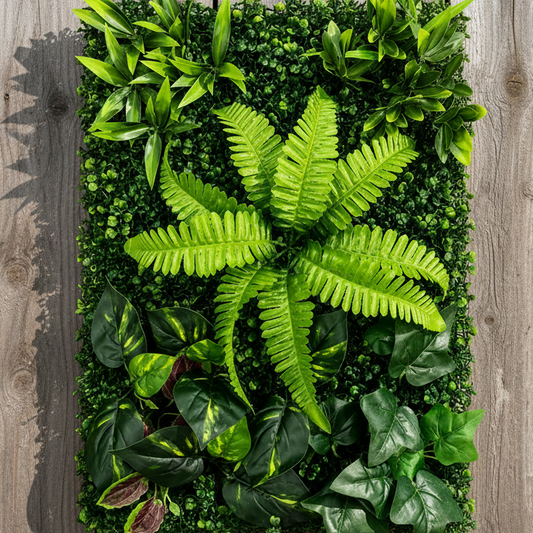 Panou de Gard Viu Artificial Mix Frunze de Piersic si Frunze Mixte, 40 x 60 cm, Verde