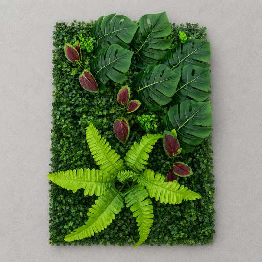 Umelý rastlinný živý plot Panel Mix Monstera, 40 x 60 cm, zelený