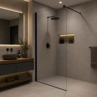 Paravan duș Walk-In 100x195cm, Sticlă securizată 8 mm, Profil metalic rezistent, Negru