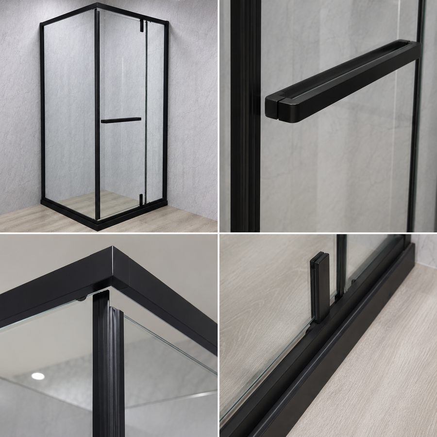 Paravan duș Walk-In 90x120x195 cm, sticlă securizată 7.6 mm, satin, profil metalic rezistent, Negru
