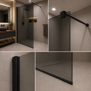 Paravan duș Walk-In 90x195cm, Sticlă Gri securizată 8 mm, Profil metalic rezistent, Negru