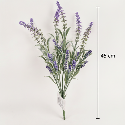 Umelá rastlina, dekoratívny kvet levandule, 7 konárov, 45 cm, fialová a zelená, sada 2 kusov