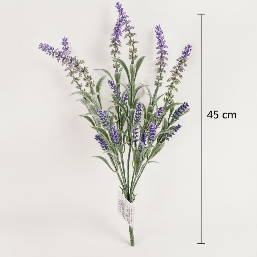 Umelá rastlina, dekoratívny kvet levandule, 7 konárov, 45 cm, fialová a zelená, sada 2 kusov