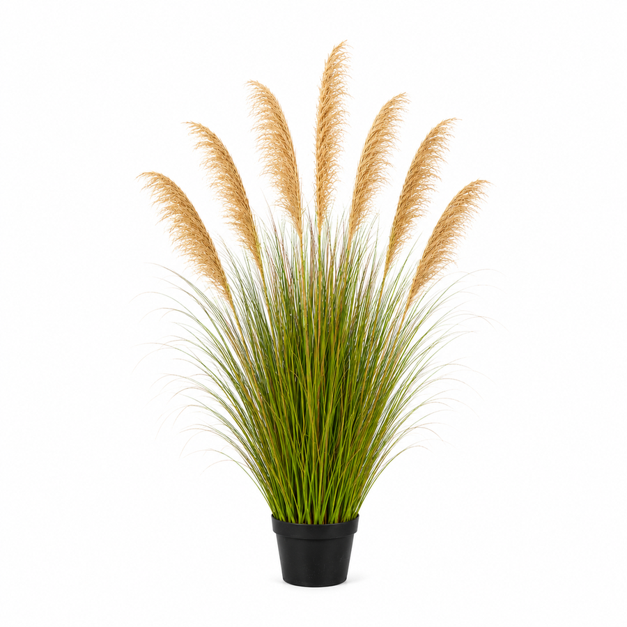 Planta Artificială Iarbă Ornamentală, 170cm, cu 7 fire, Stuf si Iarba, Verde Tomnal, Fara Ghiveci