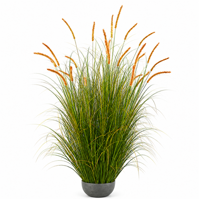 Planta Artificială Iarbă Ornamentală Tip Coadă de Pisicǎ, 150cm, 26 tulpini, Iarbă curbată și Spice, Verde Tomnal, Fara Ghiveci