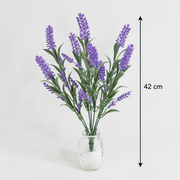 Umelá rastlina, dekoratívny kvet levandule, 7 konárov, 42 cm, fialová a zelená, sada 2 kusov