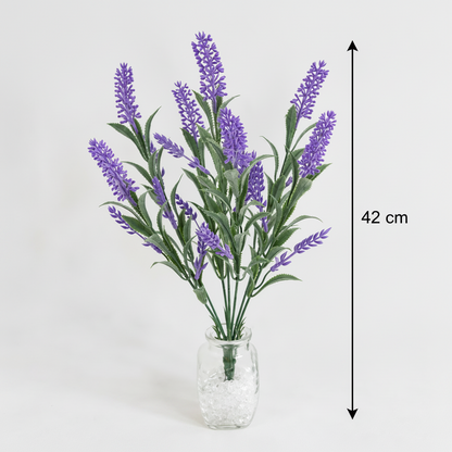 Umelá rastlina, dekoratívny kvet levandule, 7 konárov, 42 cm, fialová a zelená, sada 2 kusov