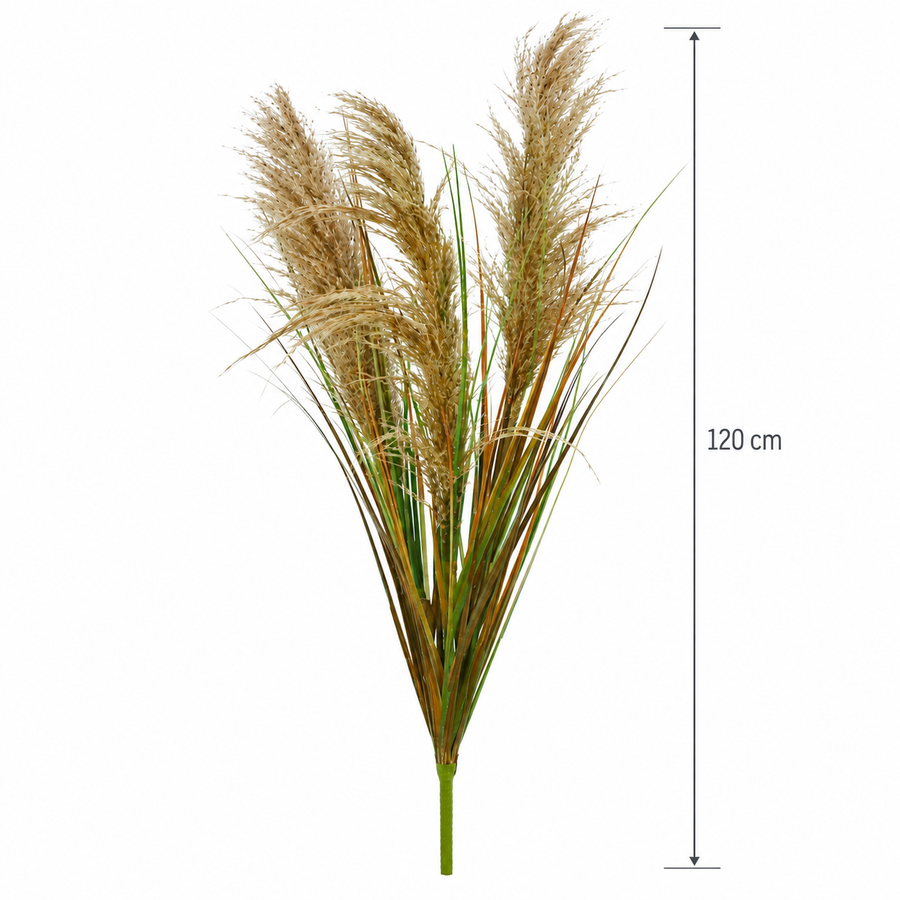 Umelá rastlinná okrasná tráva, 120 cm, s 3 drôtmi, trstina a tráva, tmavozelená a hnedá, bez črepníka